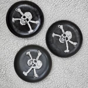 Threshold SKULL Stoneware Appetizer Plates in Black, 6.125", Set of 3